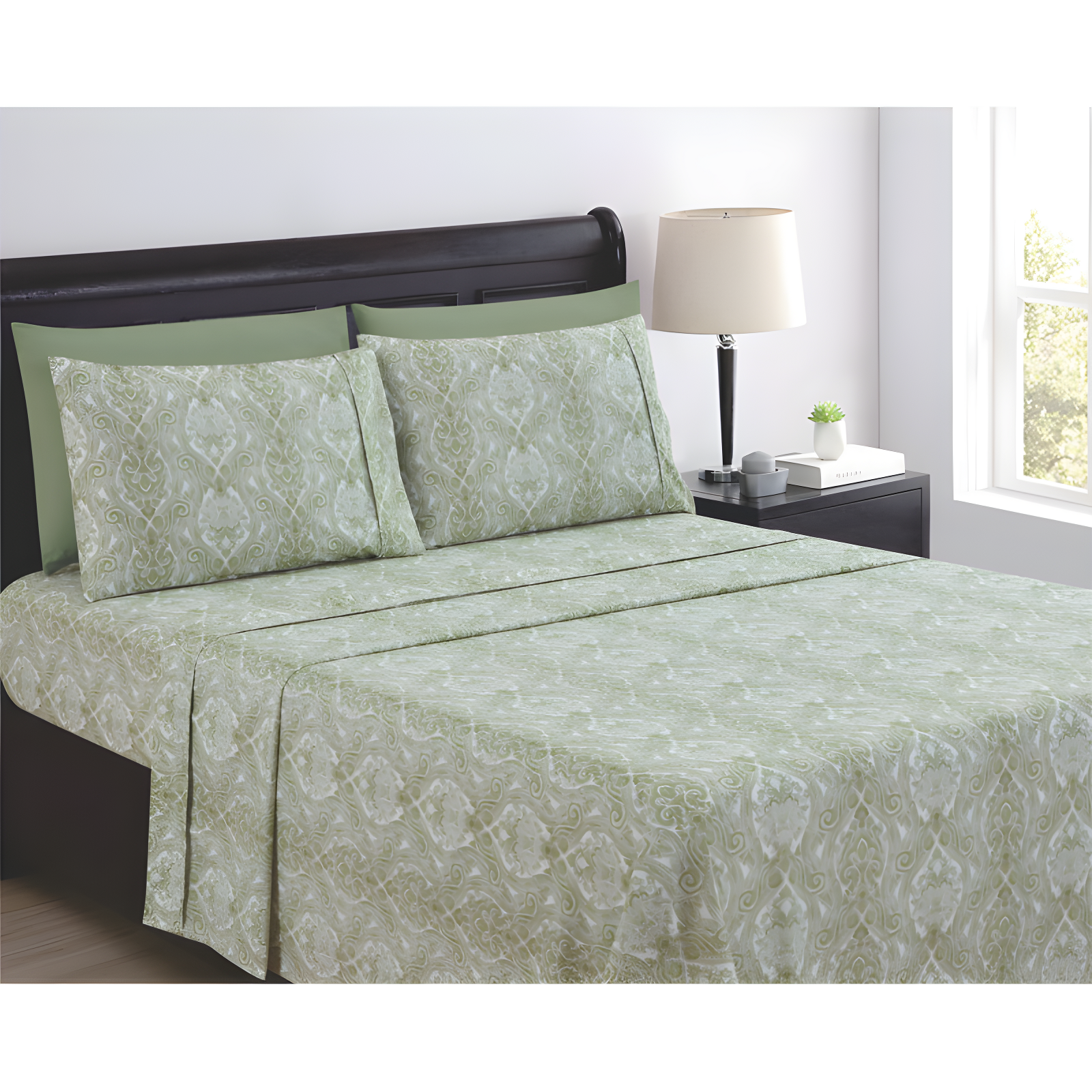 Fern Green Twin Paisley Cotton Microfiber Sheet Set