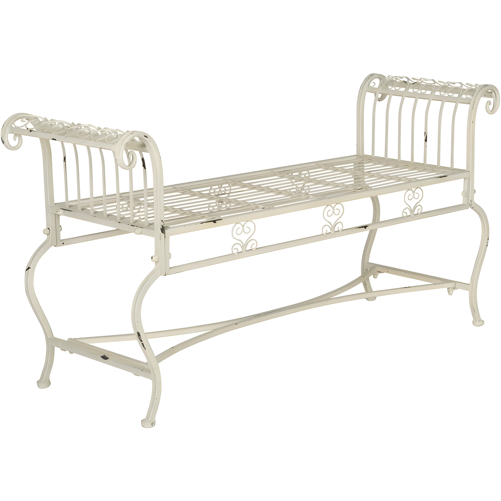 Antique White Iron Victorian Garden Bench