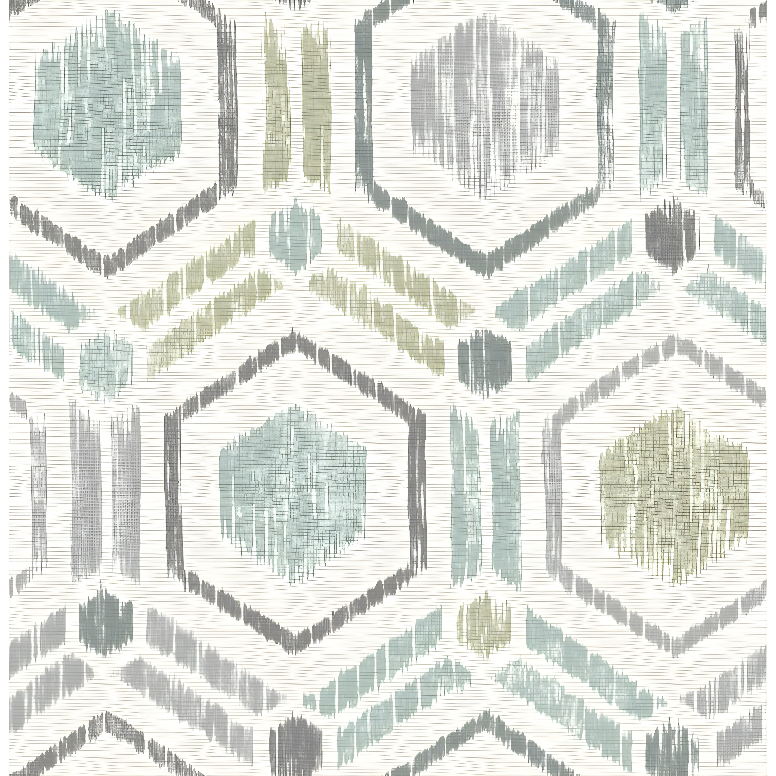 Light Green and Gray Geometric Grasscloth Wallpaper