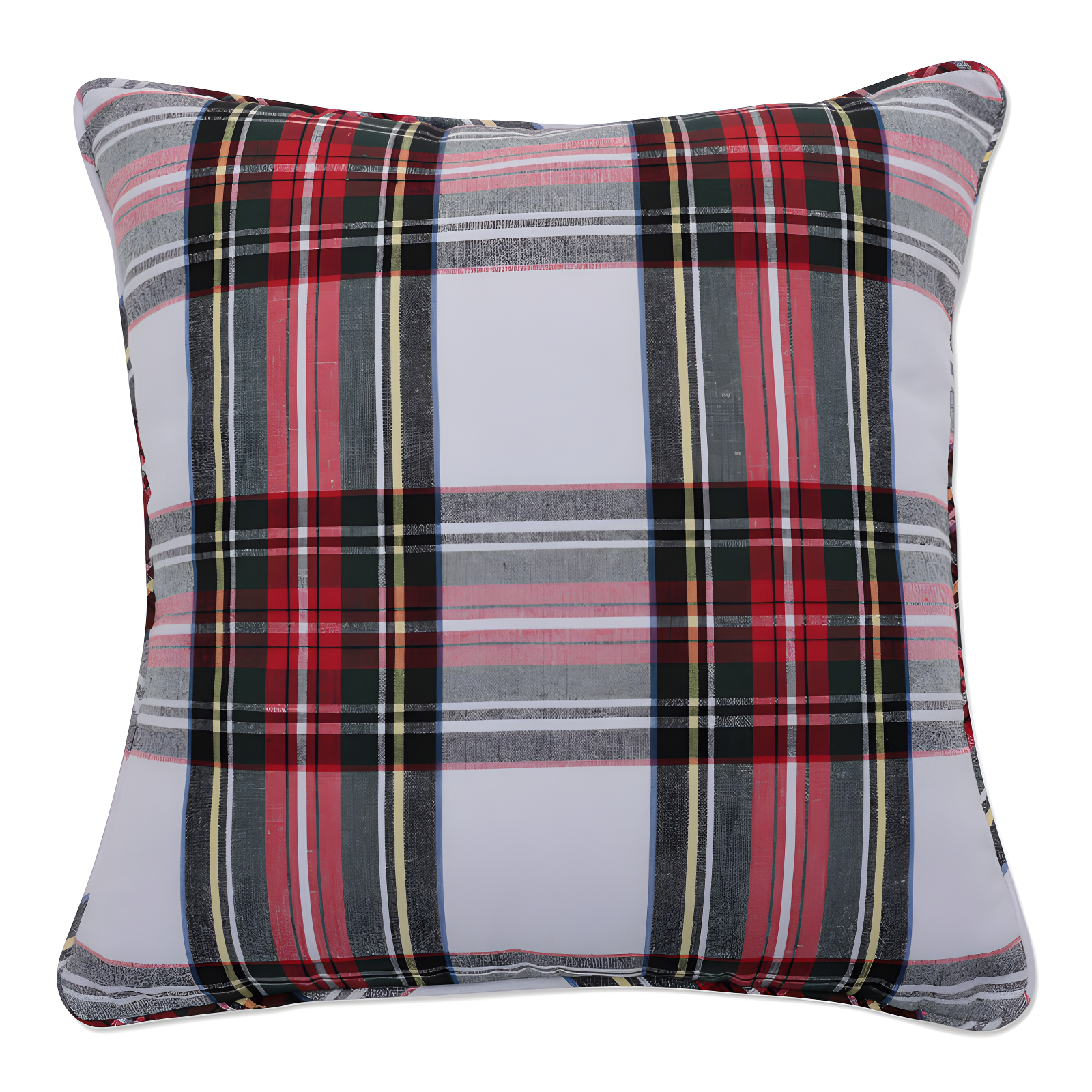 Red and Gray Plaid Christmas Square Throw Pillow