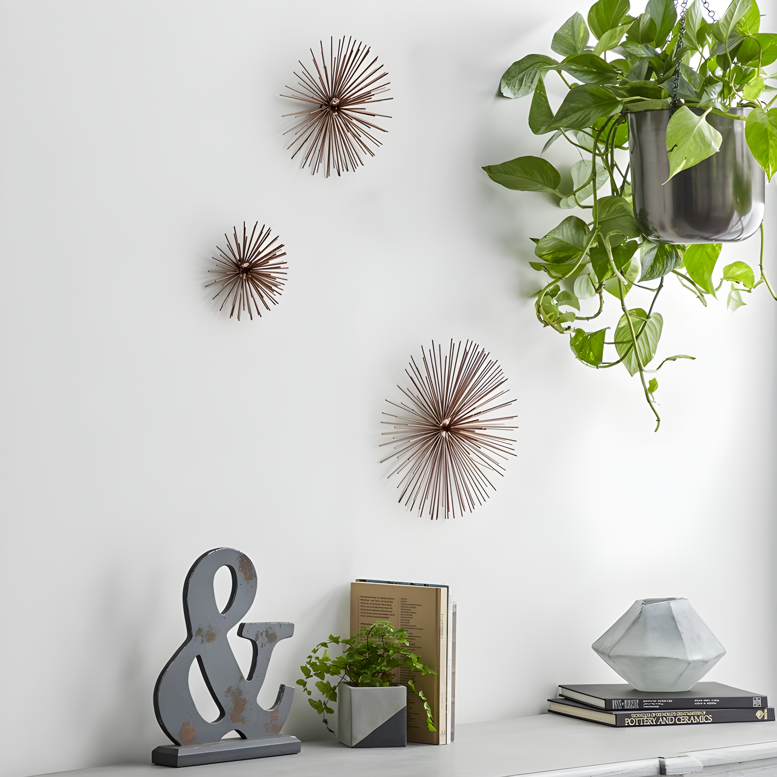 Copper 3D Starburst Metal Wall Sculpture Set of 3