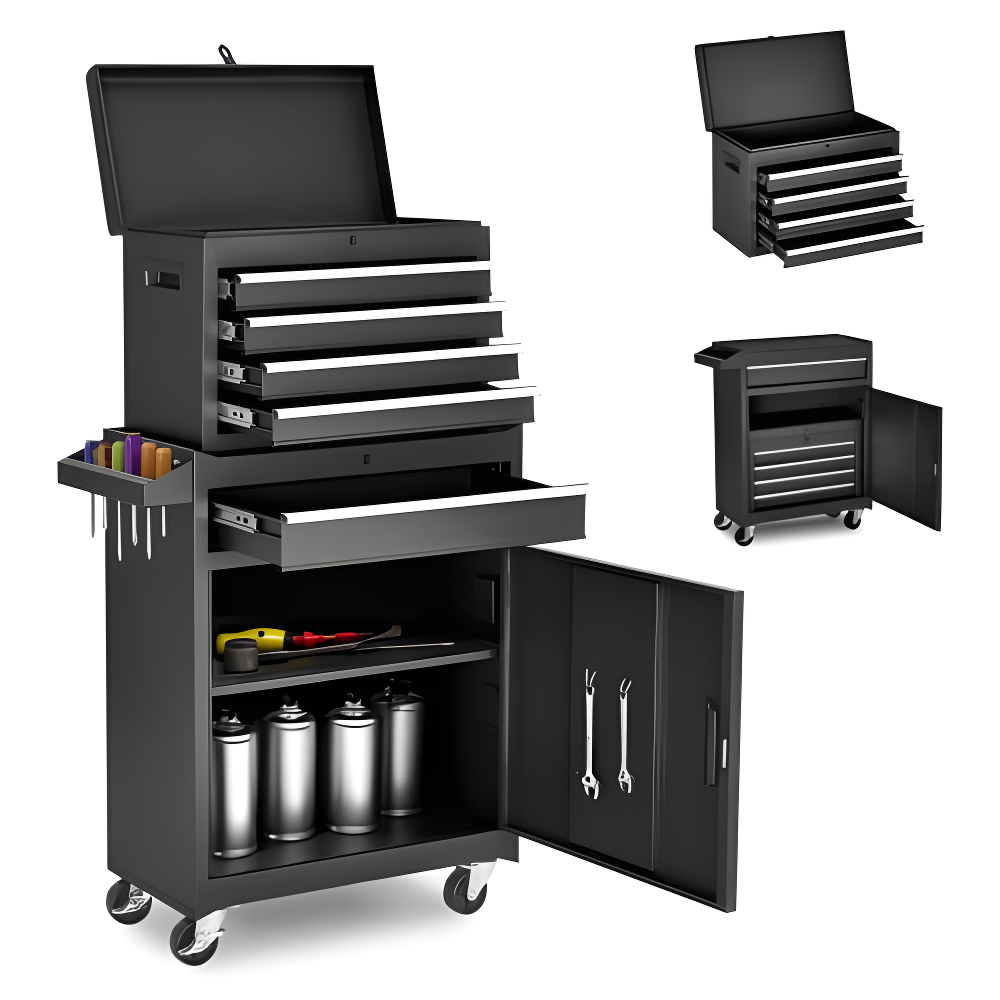 Black 5-Drawer Lockable Rolling Metal Tool Chest with Wheels