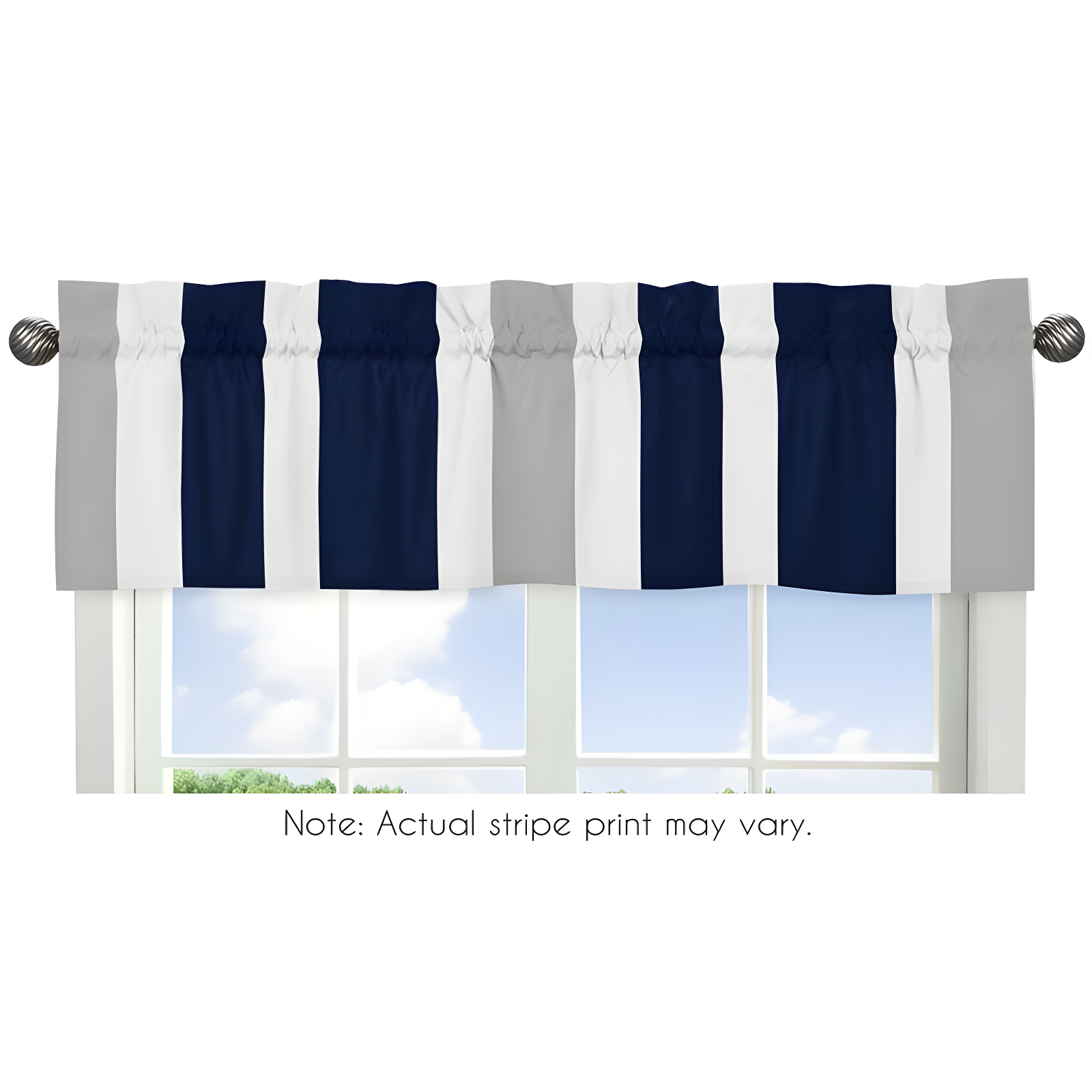 Navy Blue and Gray Striped Rod Pocket Window Valance