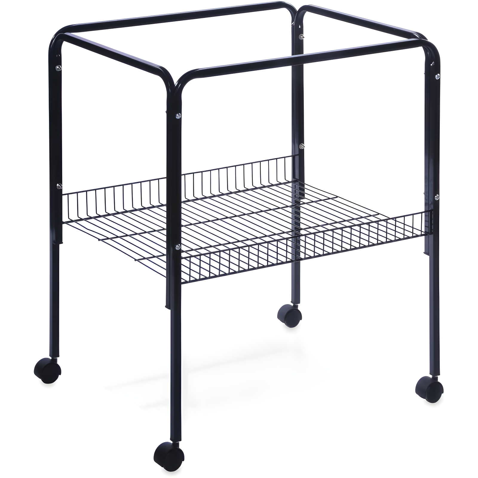 Black Tubular Steel Rolling Bird Cage Stand with Shelf