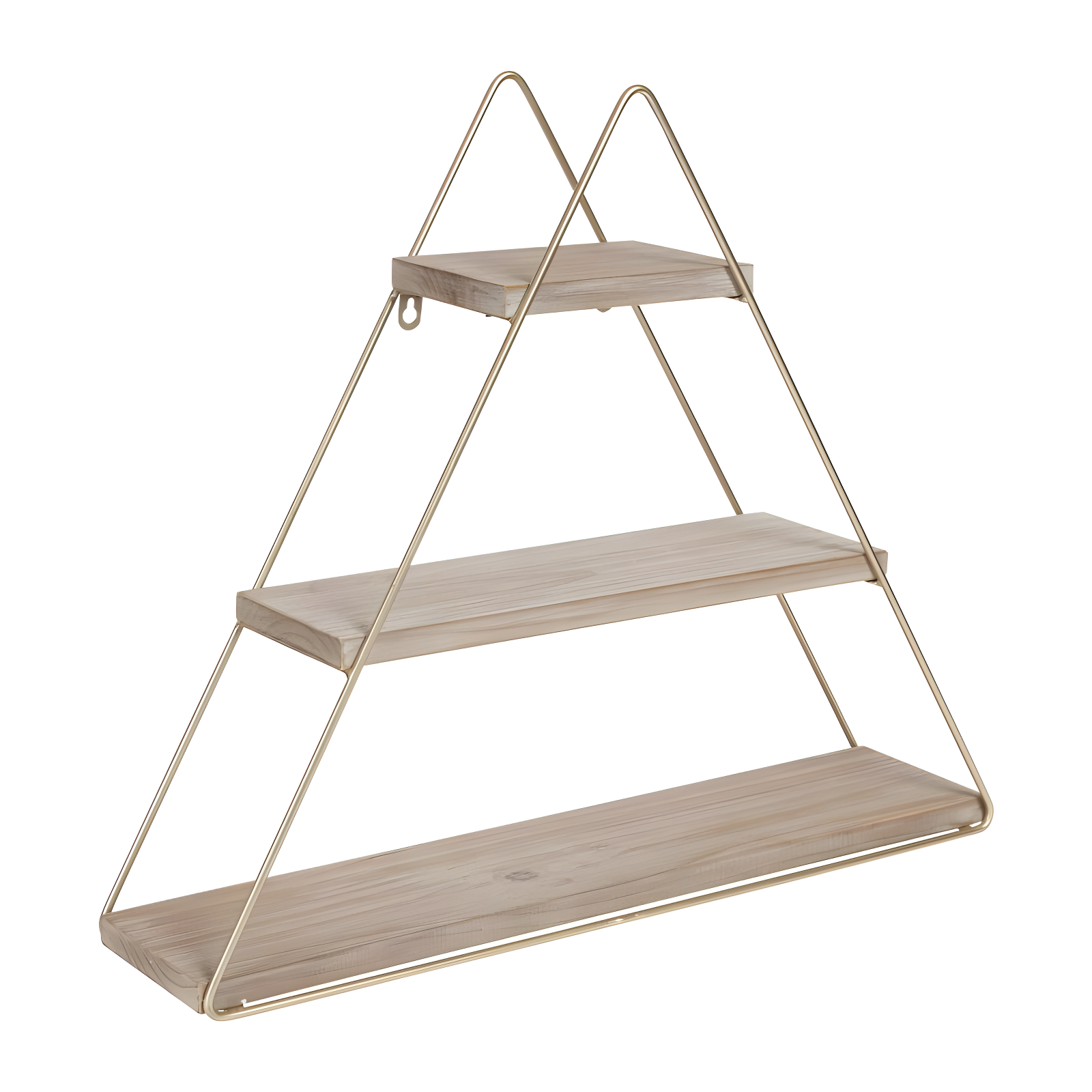 Rustic Brown and Gold Three-Tier Triangle Floating Wall Shelf