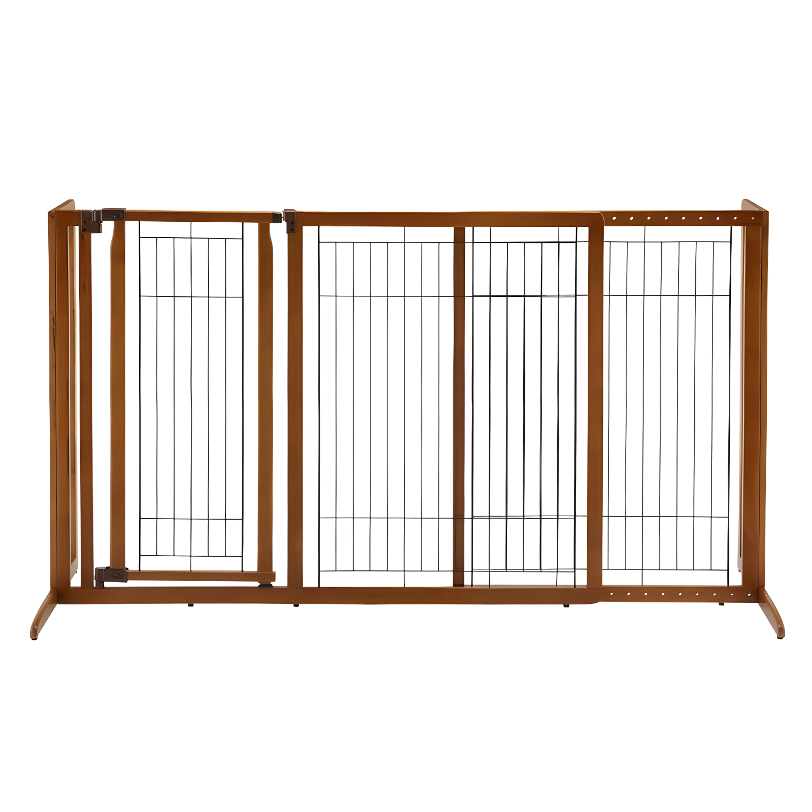 Large Freestanding Brown Wooden Pet Gate with Door