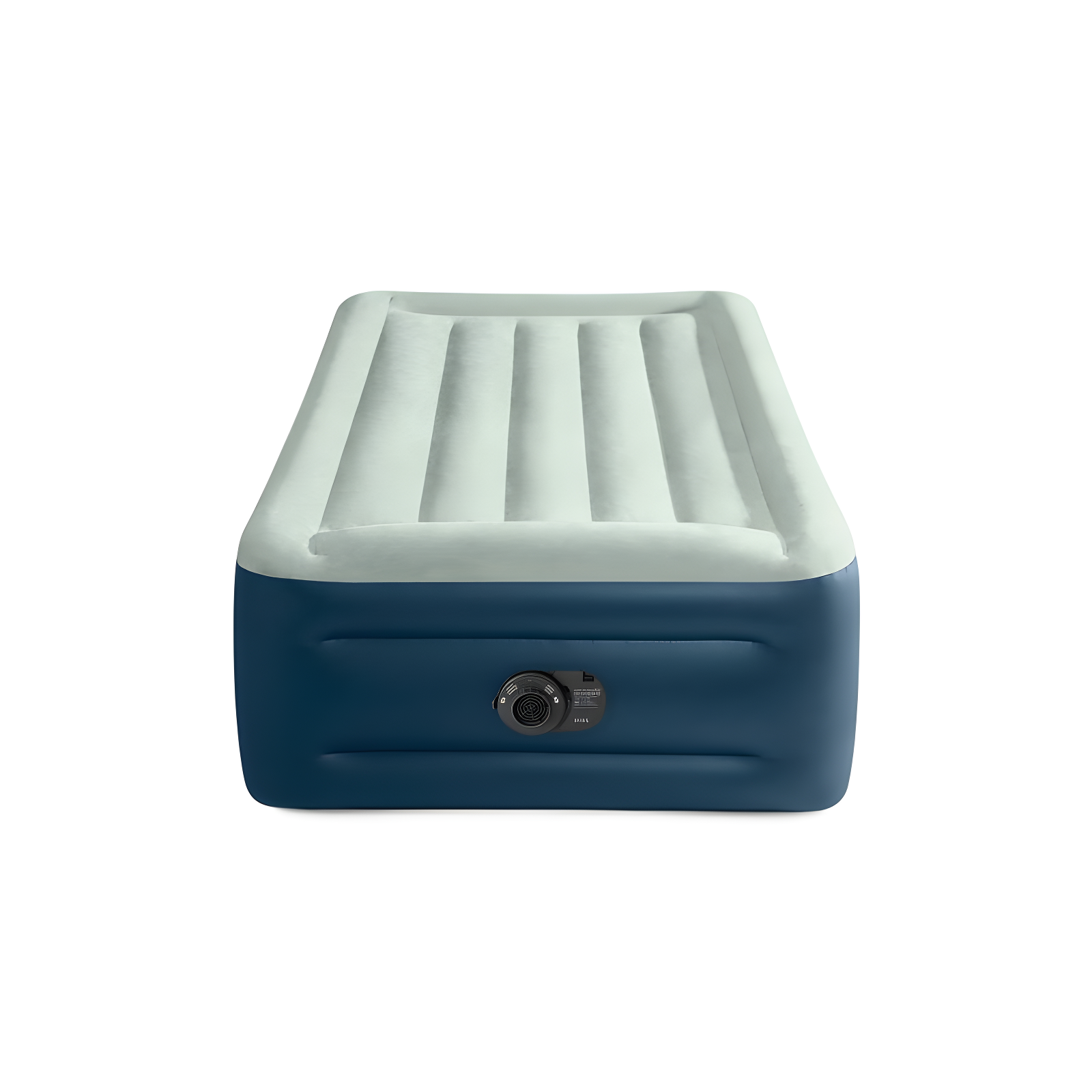 Twin Raised Air Mattress with Built-In Pump, Off-White and Blue