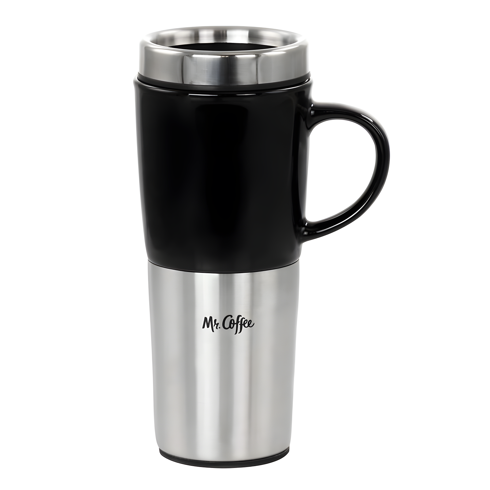 Mr. Coffee 16oz Black Stainless Steel and Stoneware Travel Mug