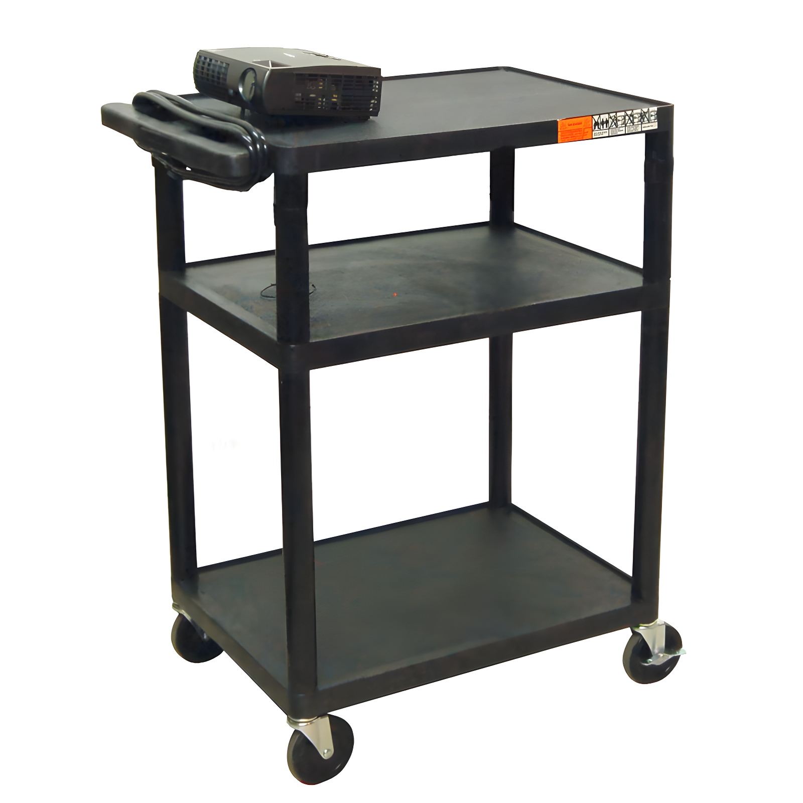 Black Molded Plastic 3-Shelf AV Cart with Wheels