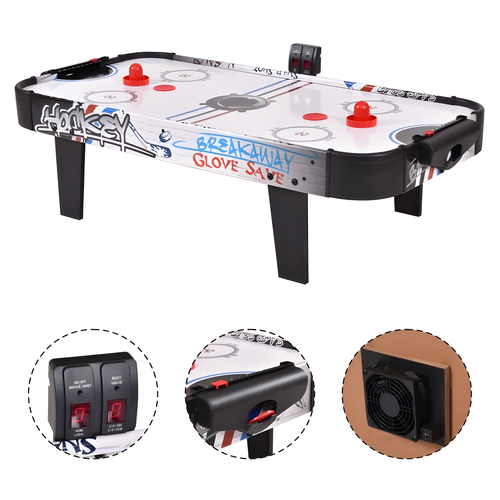 42'' White Engineered Wood Air Hockey Table with Electronic Scoring