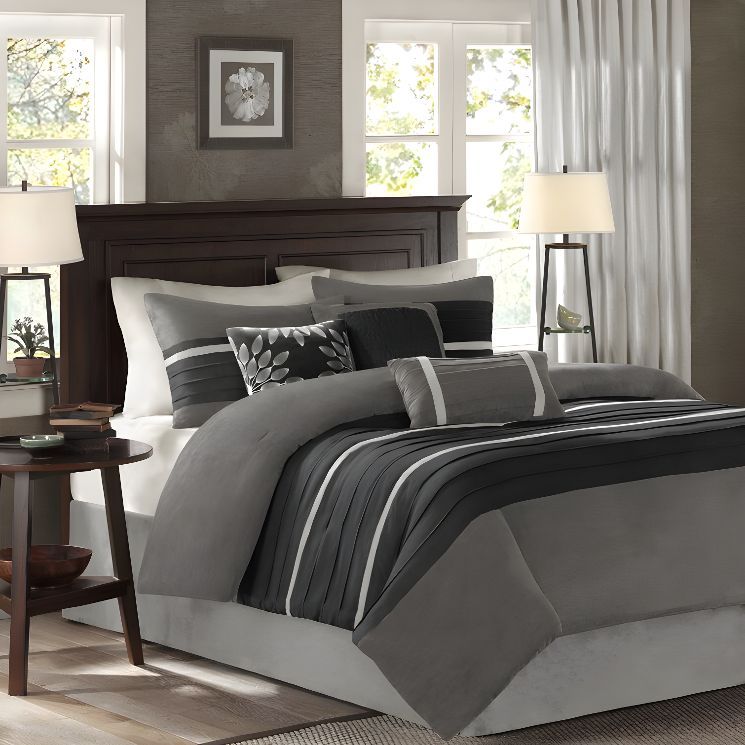 Full Black and Gray Microfiber 7-Piece Comforter Set