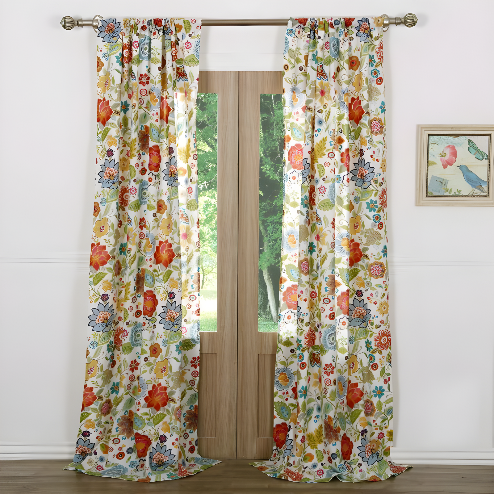 Astoria White Floral Room Darkening Twin Curtains