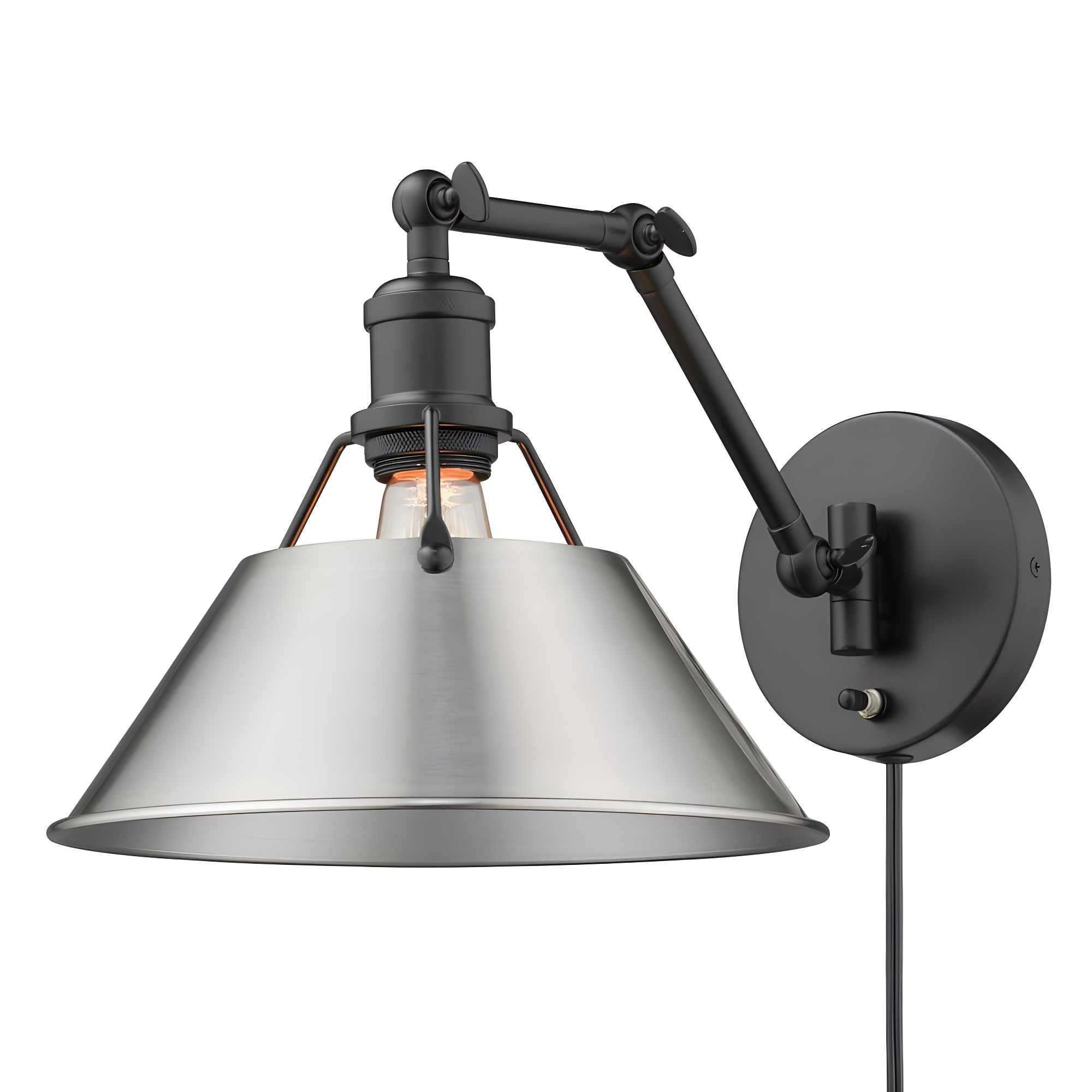 Contemporary Orwell Black Pewter Dimmable Sconce, Plug-In 10"W