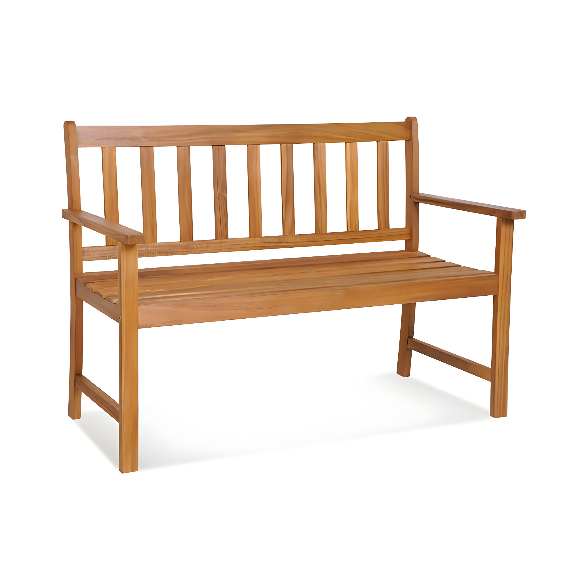 Natural Acacia Wood 2-Person Outdoor Bench with Backrest