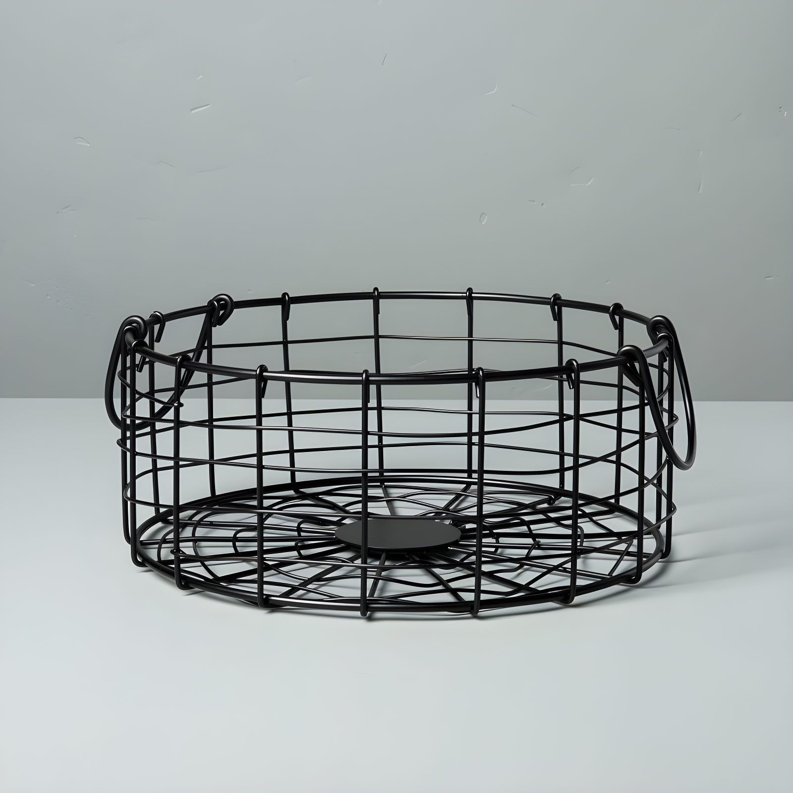 Small Round Black Metal Wire Storage Basket with Handles