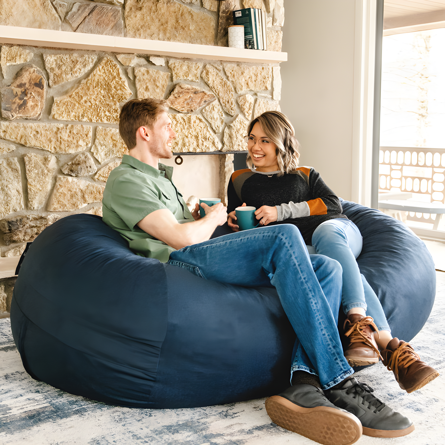 Extra Large Denim Blue Memory Foam Bean Bag Sofa