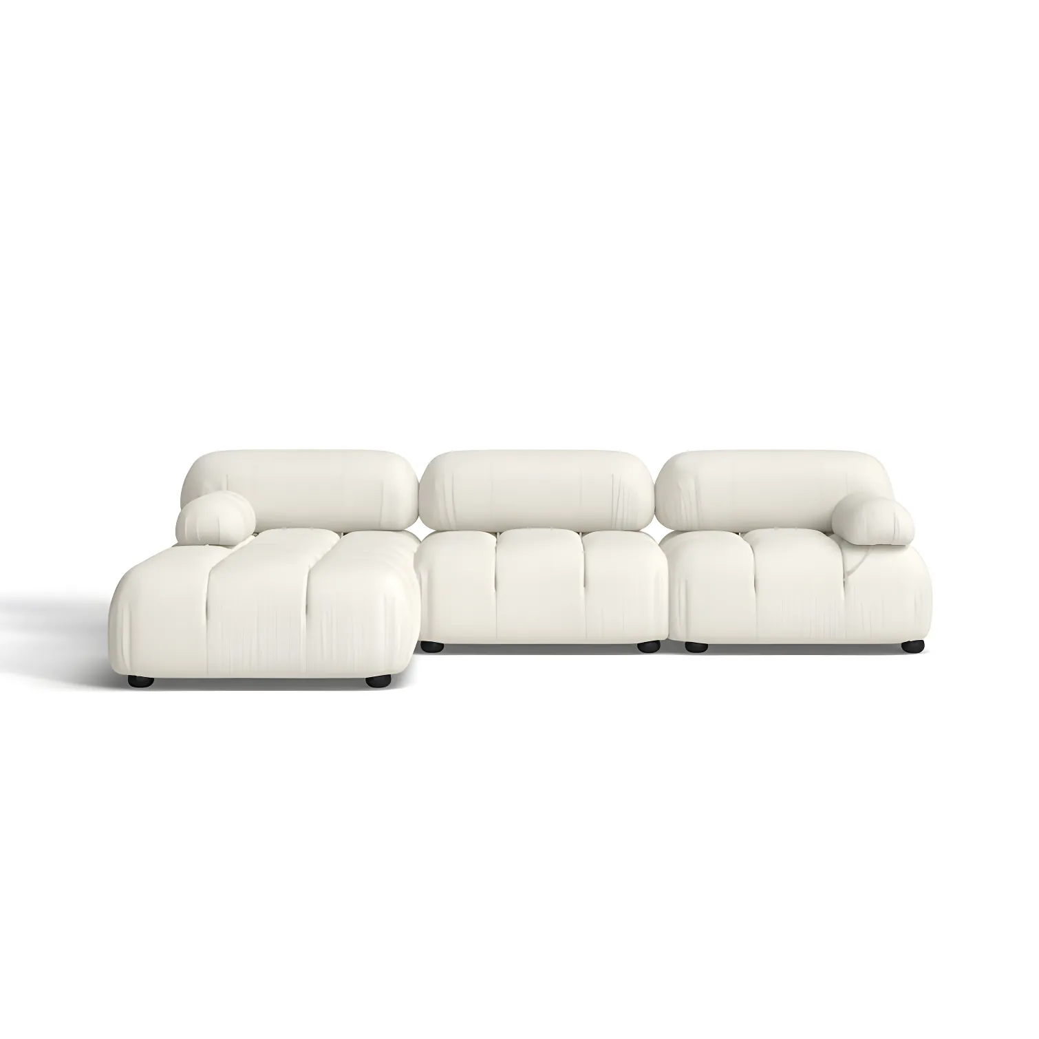 Ivory White Bouclé 4-Piece Tufted Velvet Modular Sectional Sofa