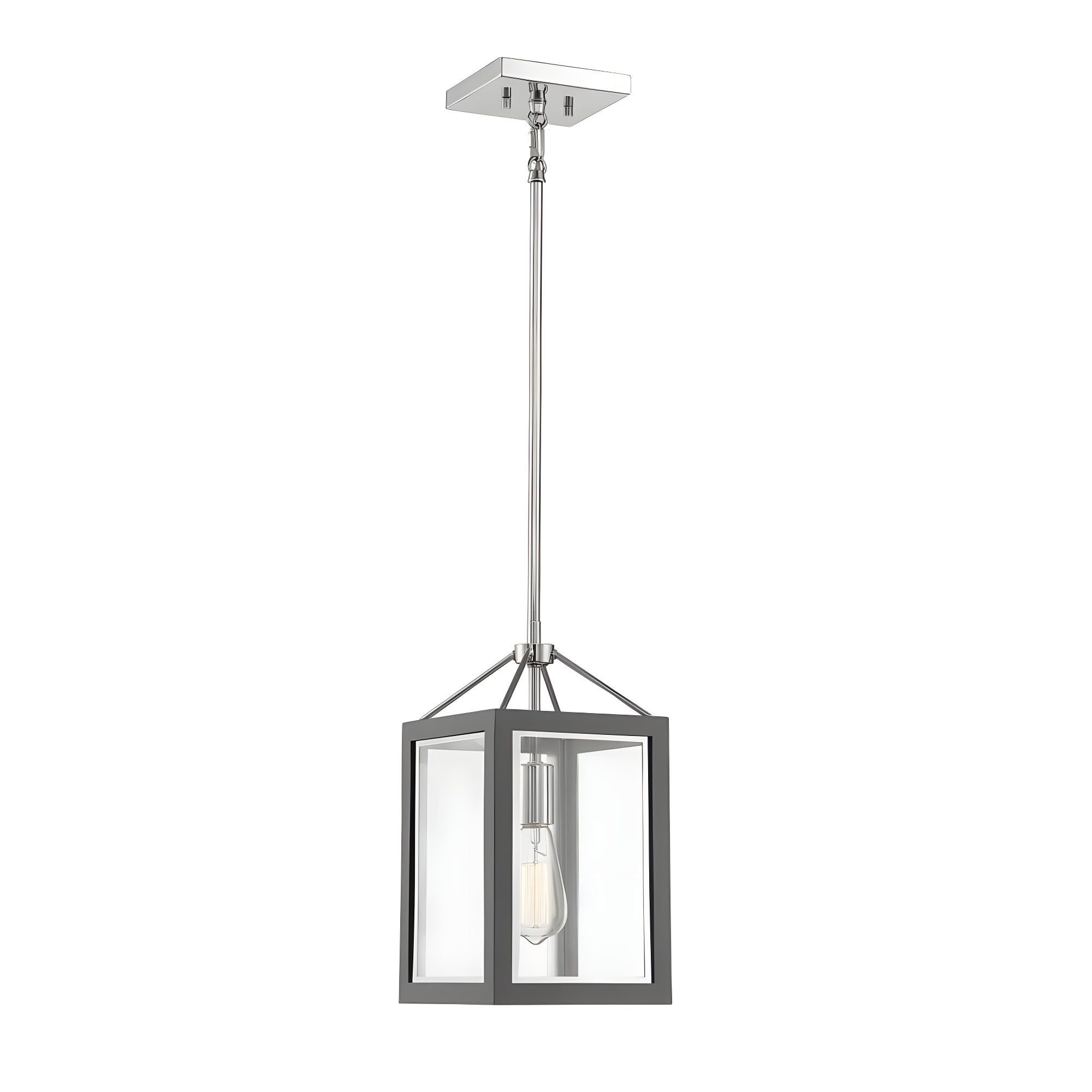 Carlton Polished Nickel Adjustable Pendant Lantern with Clear Glass