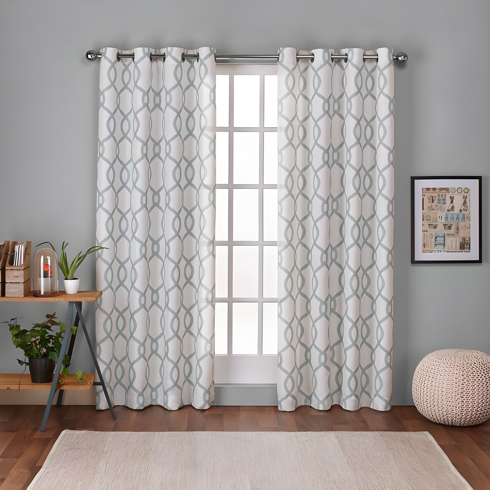 Seafoam and Mecca Orange Linen Blend Grommet Curtain Panel