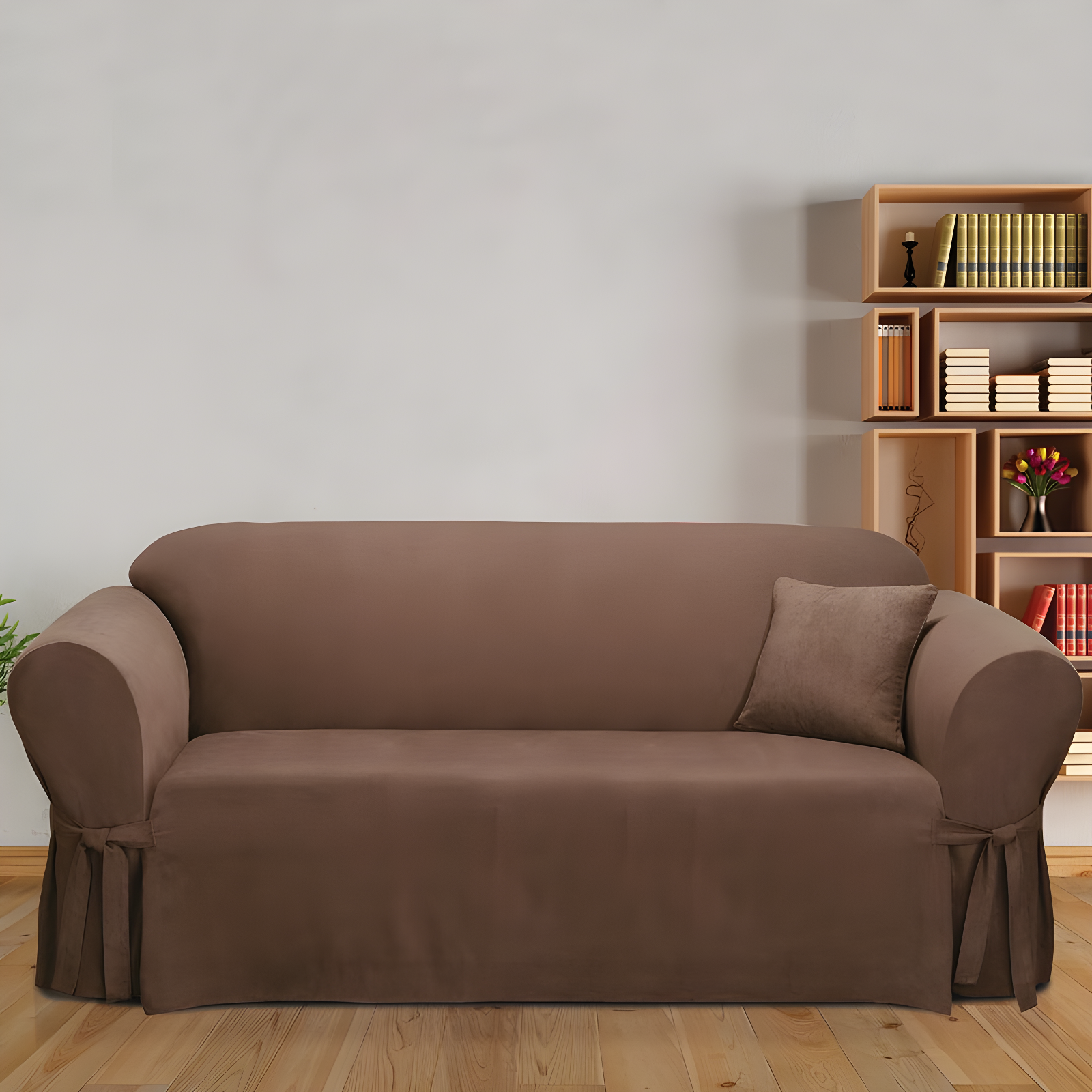 Chocolate Stretchable Suede Sofa Slipcover