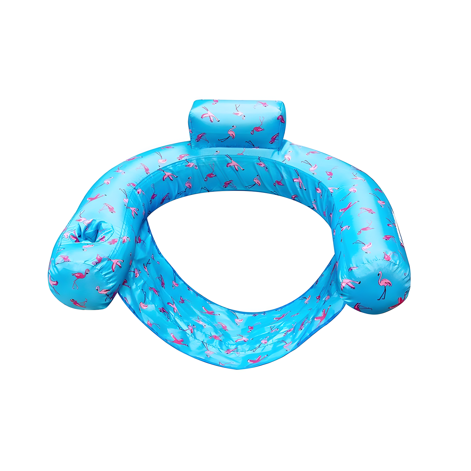 Blue Flamingo Pattern Fabric Covered U-Seat Inflatable Pool Lounger