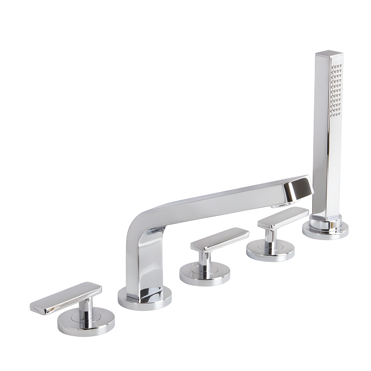 Polished Chrome Triple Handle Deck Mounted Tub Faucet with Handshower