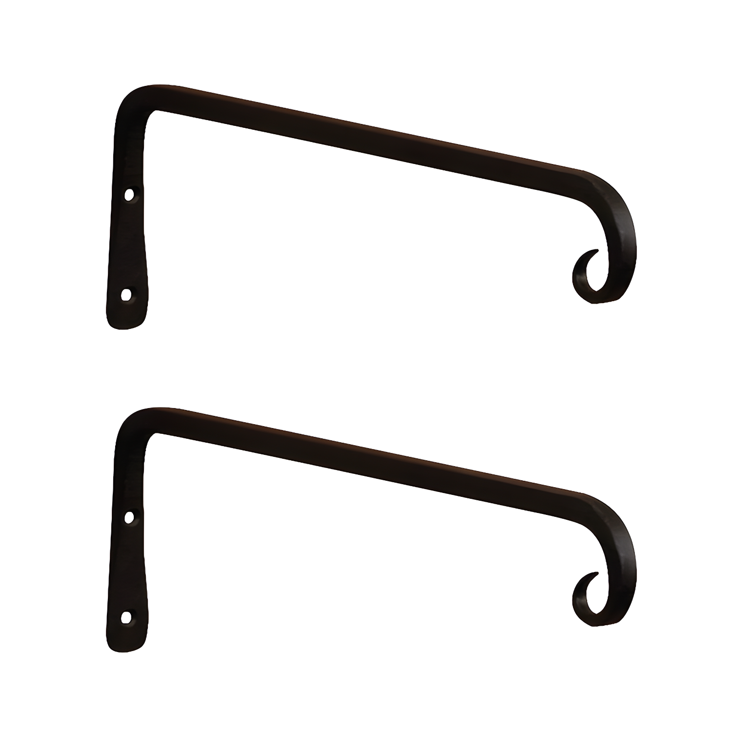 12-Inch Black Wrought Iron Downcurled Wall Bracket Set