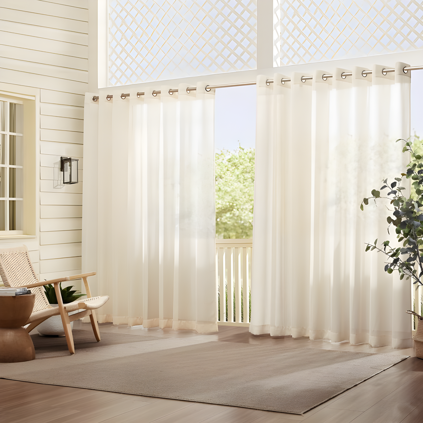 Ivory Extra Wide Sheer Grommet Top Polyester Curtain Panel