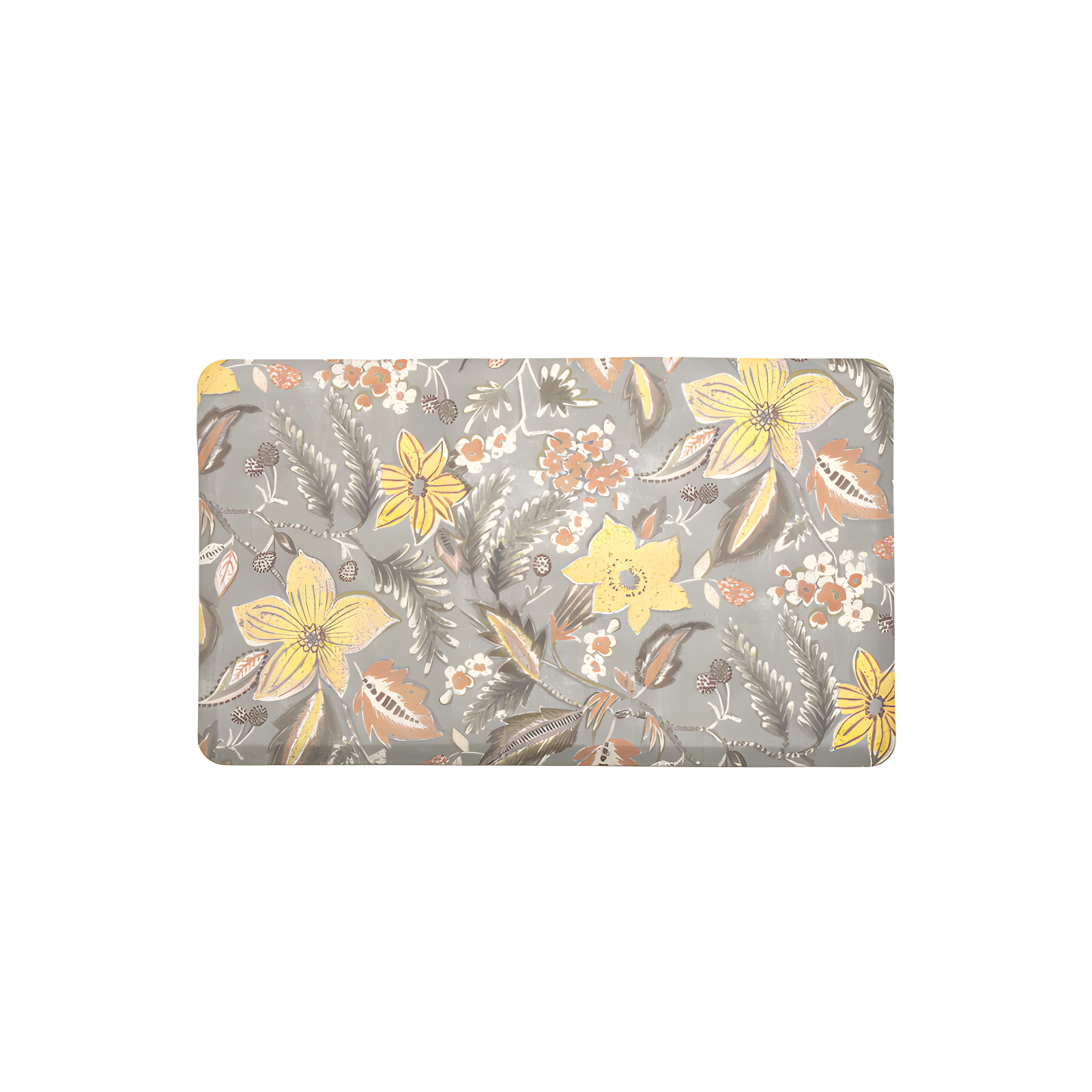 Gray Floral Anti-Fatigue Comfort Mat with Yellow and Orange Botanicals