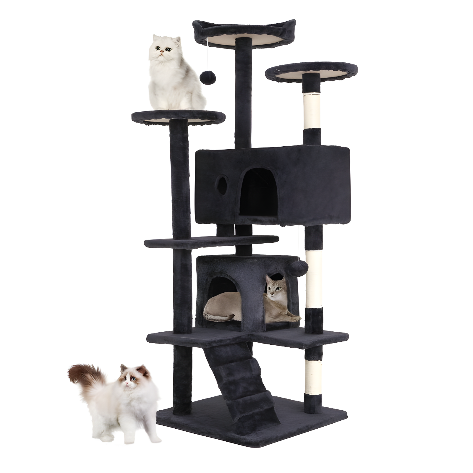 54in Dark Gray Multi-Level Cat Tree Tower with Sisal Posts