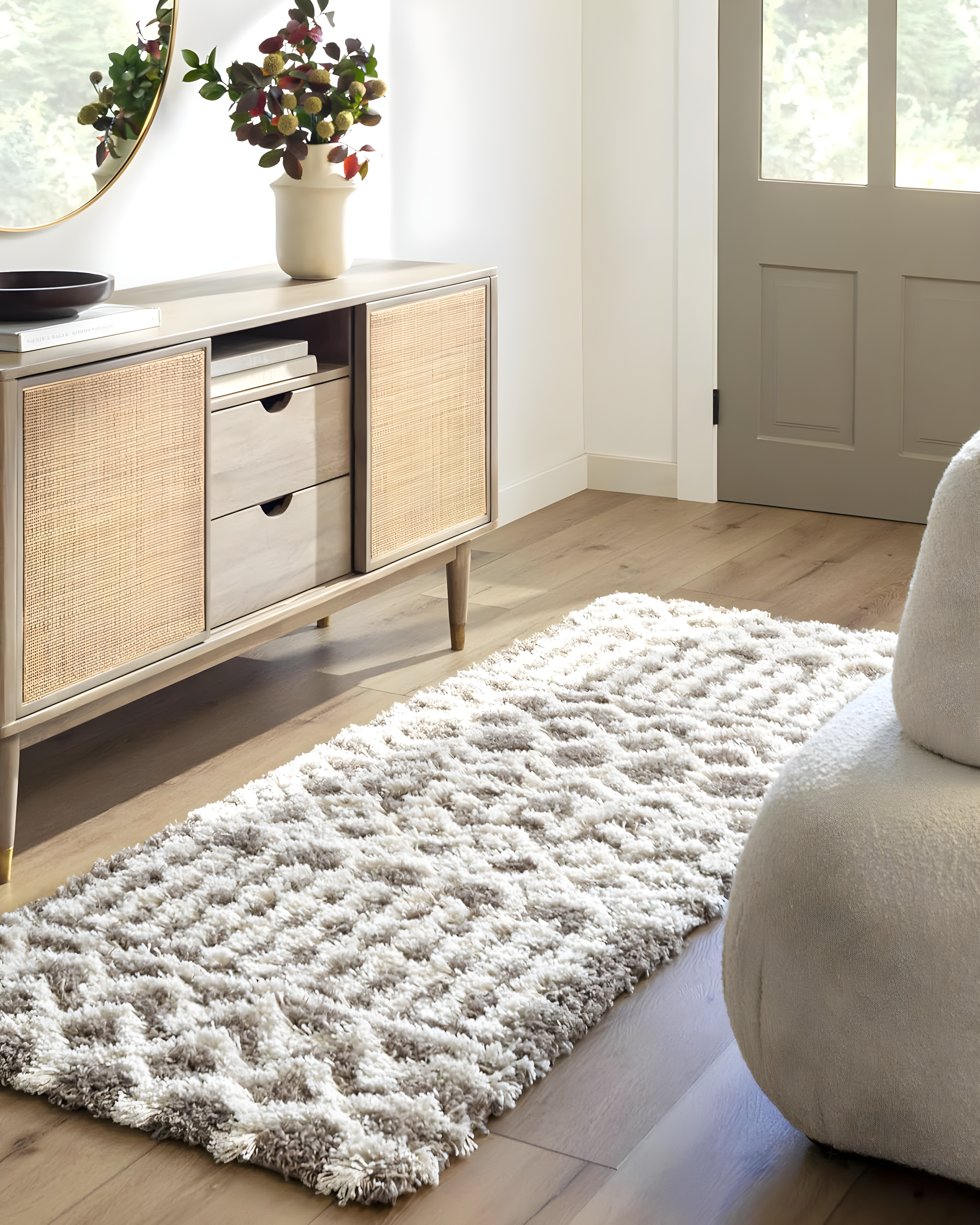 Ivory Plush Shag Runner Rug 2'7" x 7'3" Synthetic