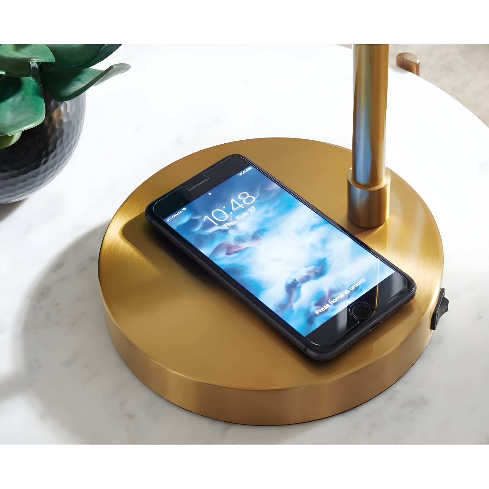 Gold Metal Desk Lamp with Wireless Charger and USB Port