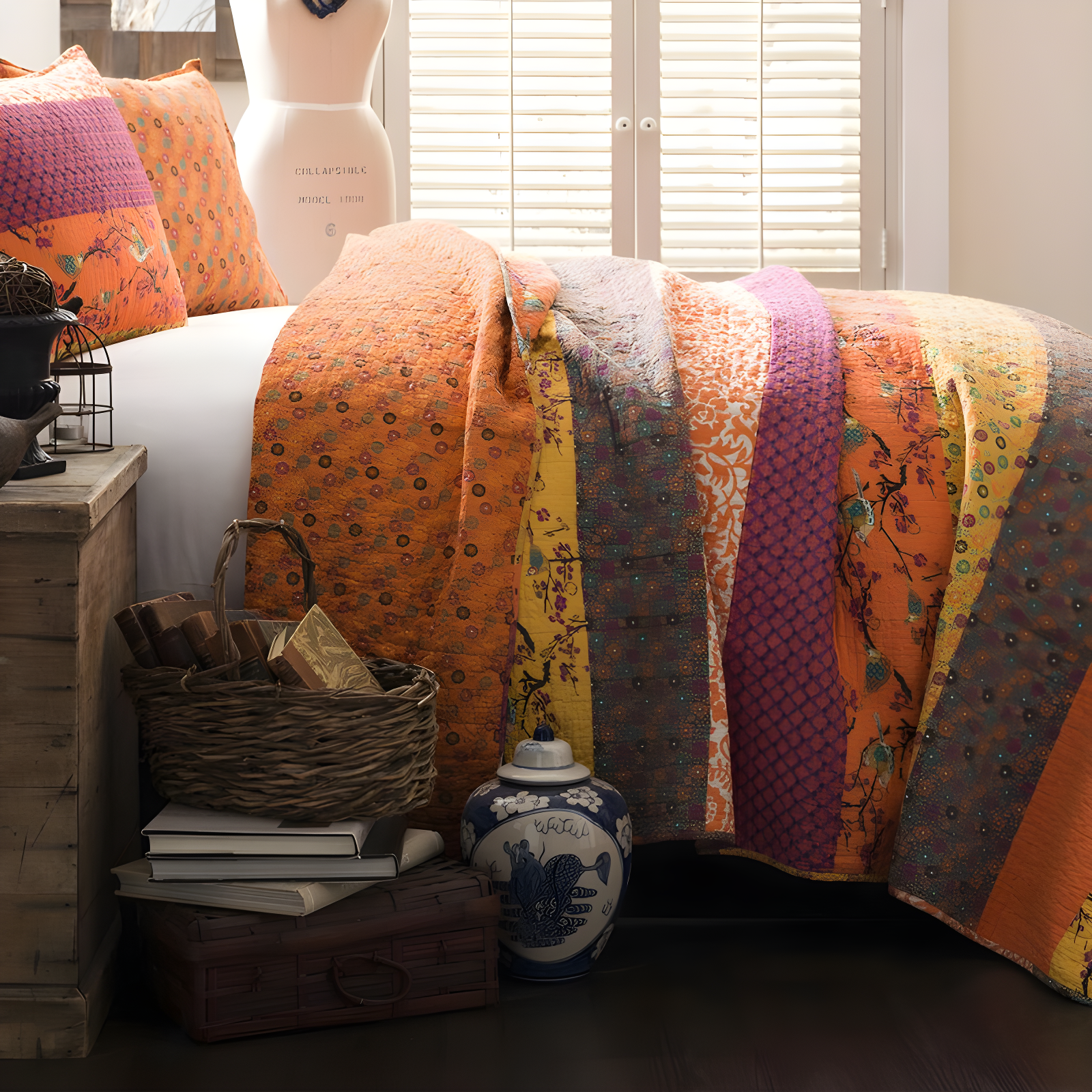 Royal Empire Tangerine Cotton Reversible Full Quilt Set