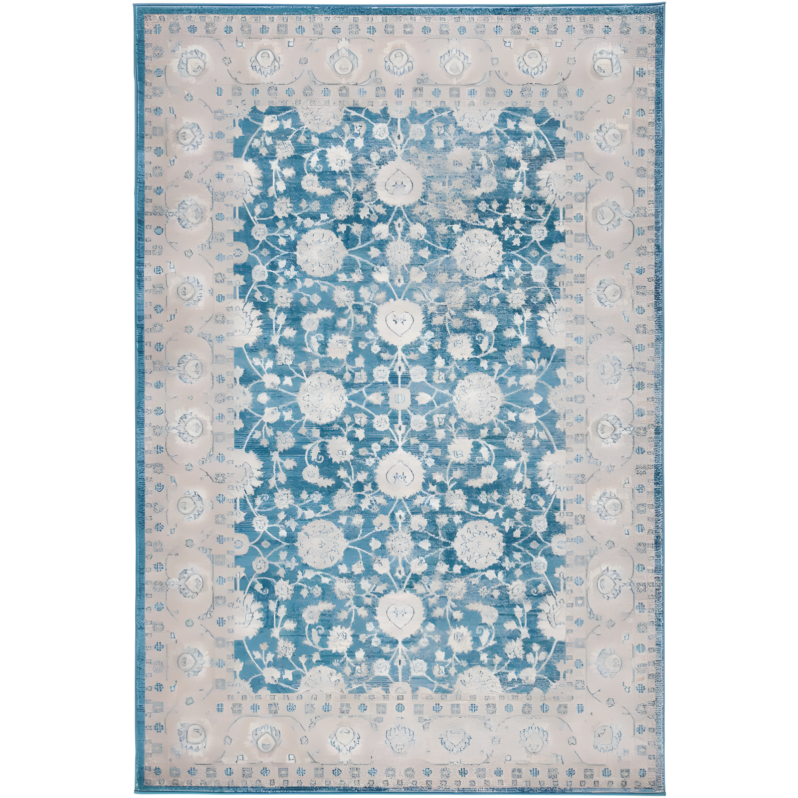 Hand-Knotted Blue Synthetic Square Area Rug