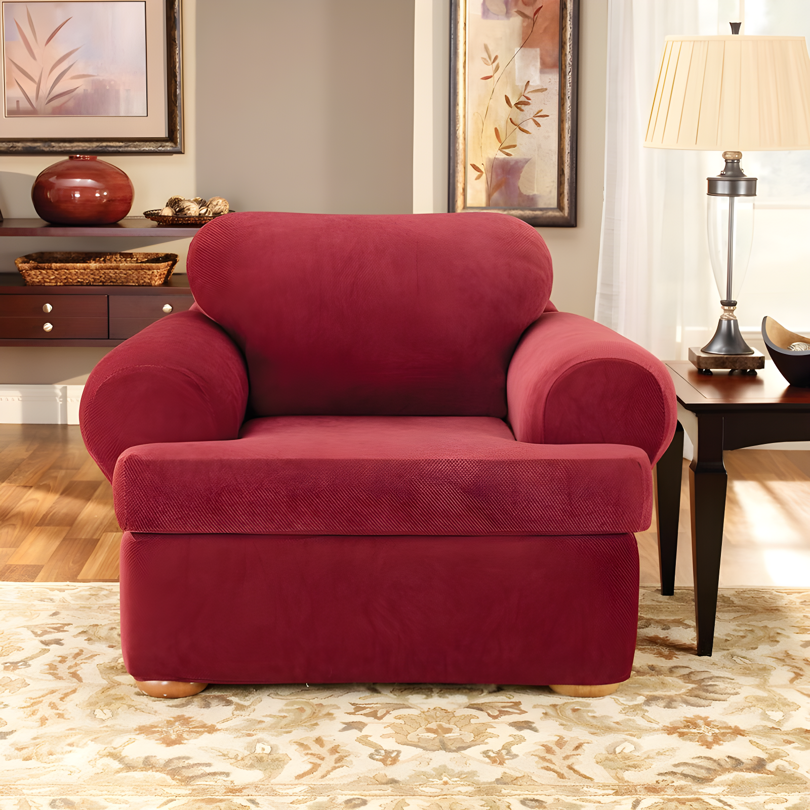 Garnet Polyester Blend T-Cushion Armchair Slipcover