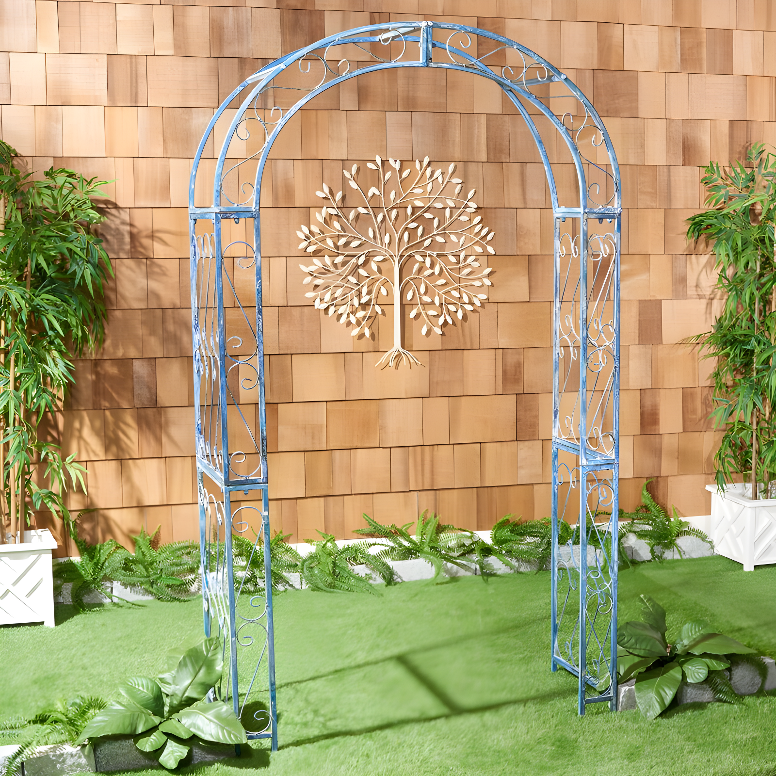 Antique Blue Iron Garden Trellis Arch Arbor