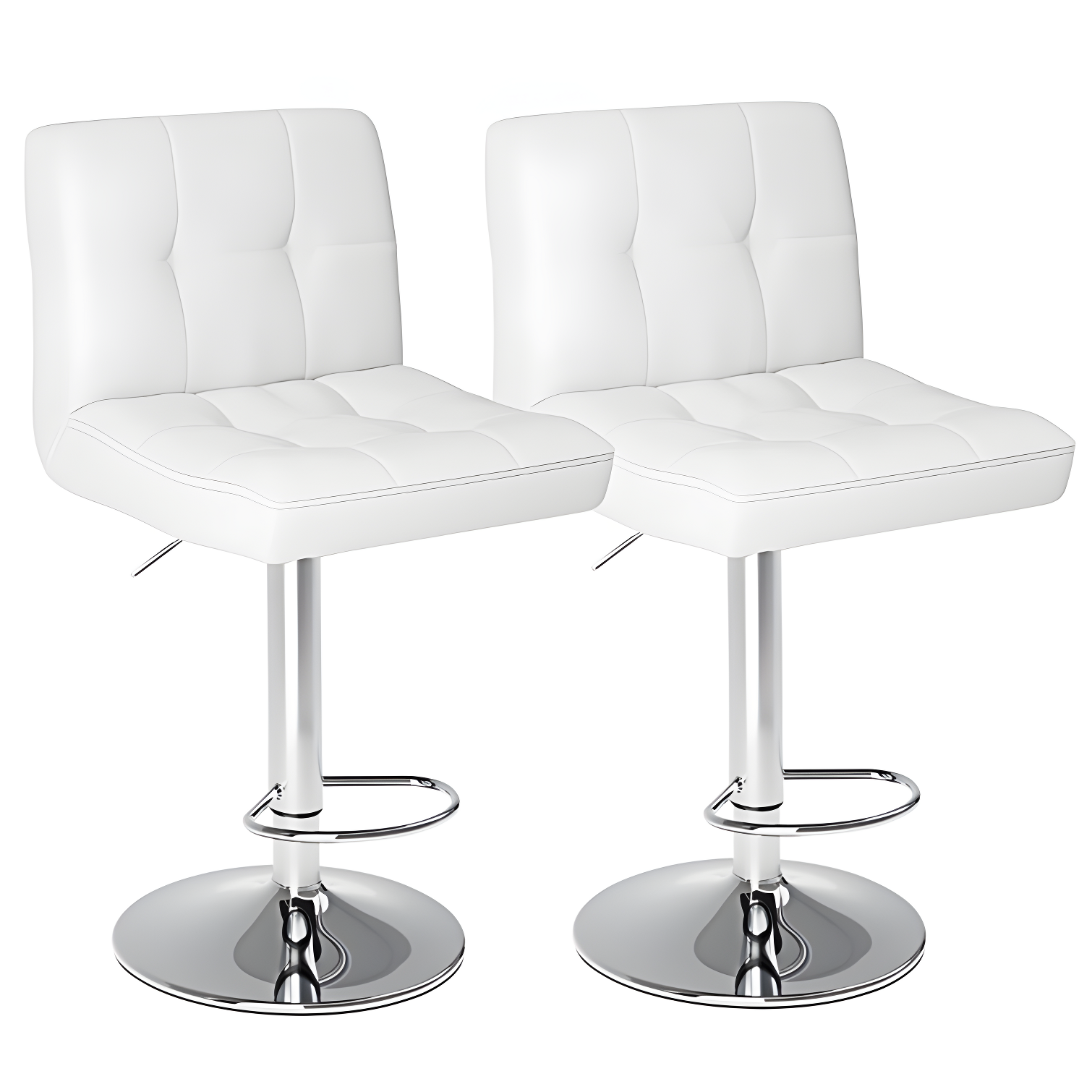 White Adjustable Swivel Metal and Leather Bar Stools Set