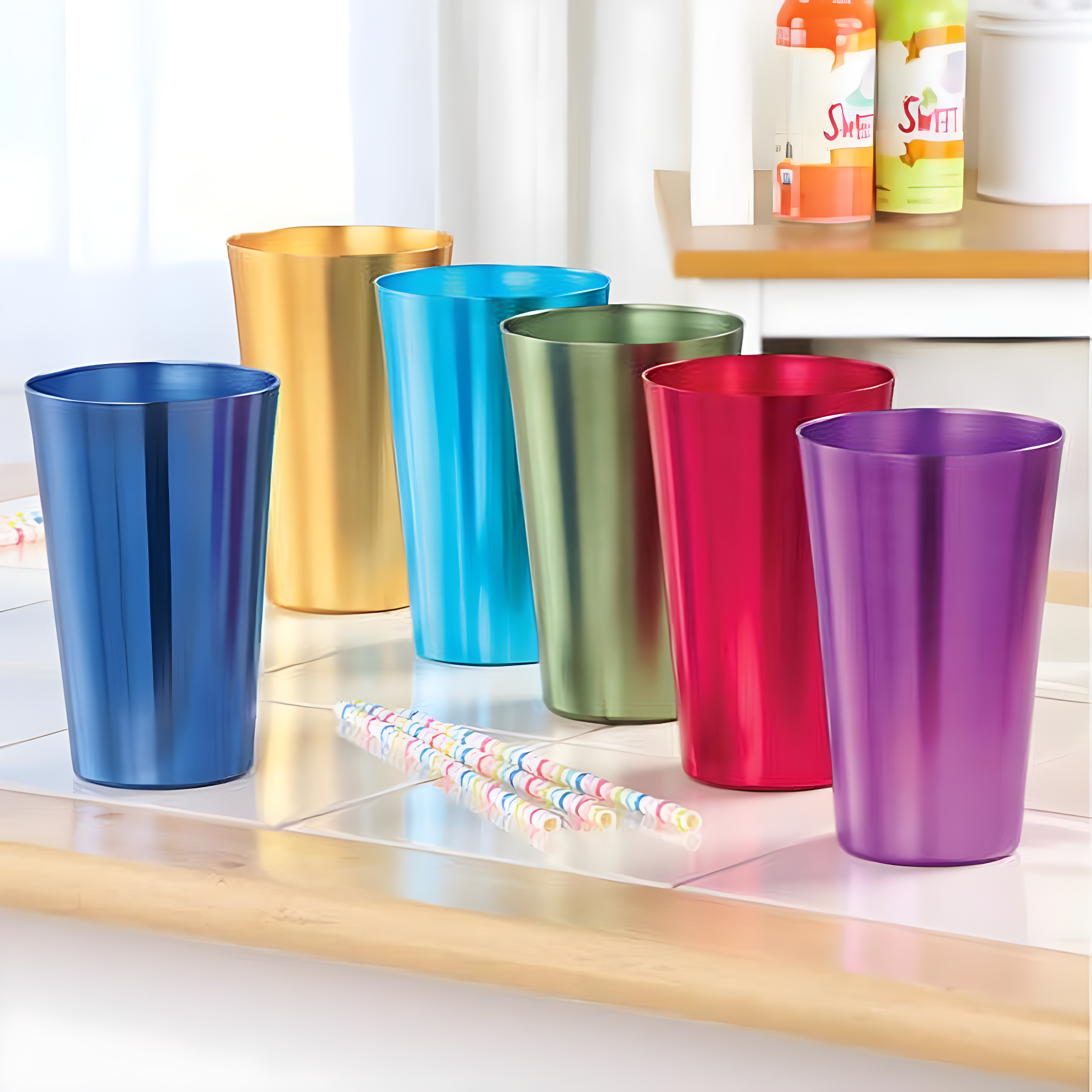 Colorful Retro Aluminum 16 Oz Tumblers - Set of 6