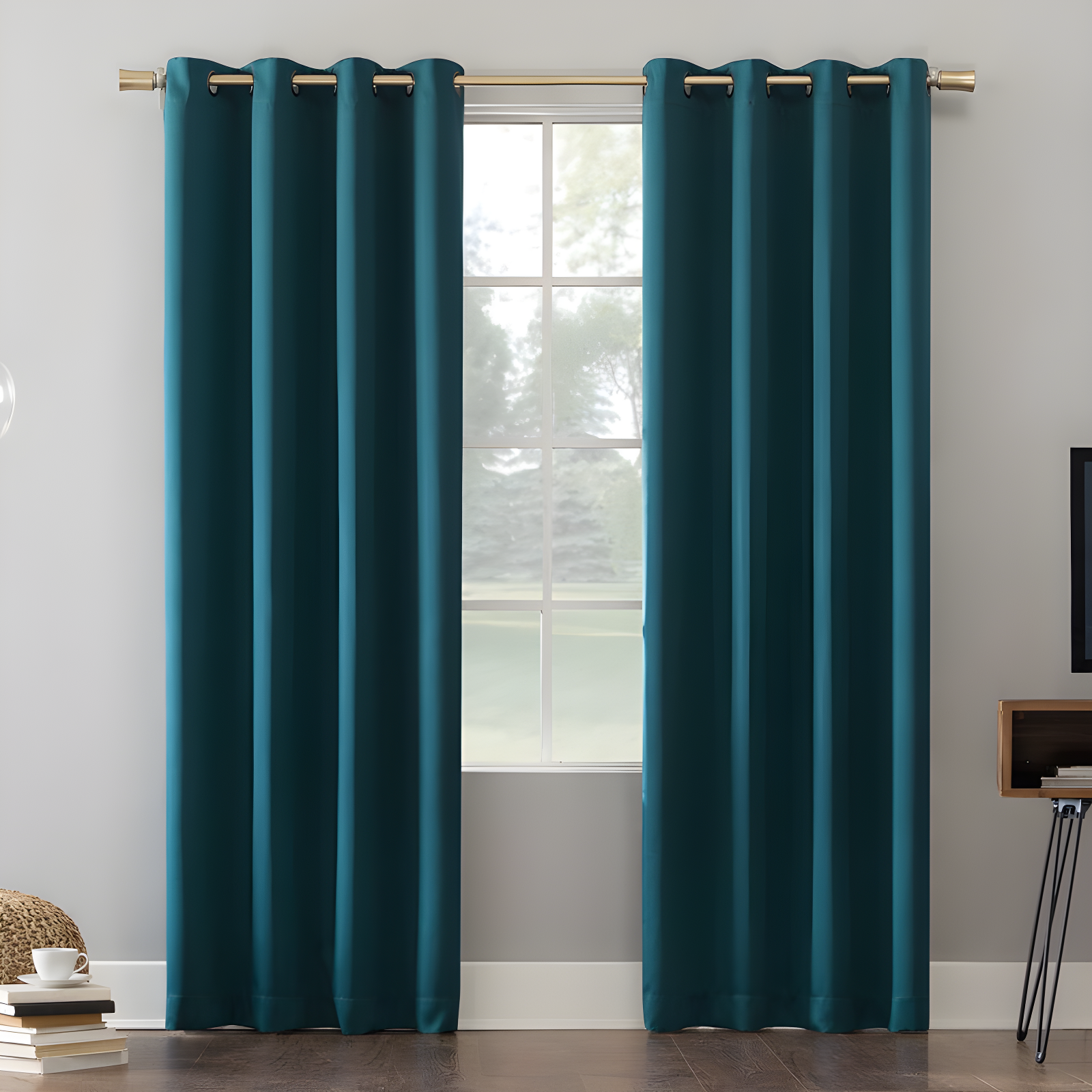 Teal Polyester Blackout Grommet Curtain Panel