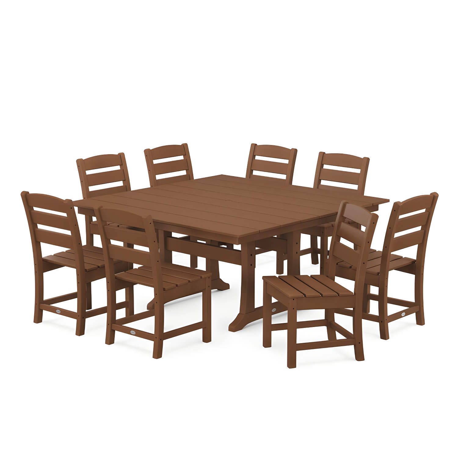 Teak 8-Person Farmhouse Trestle Outdoor Dining Set