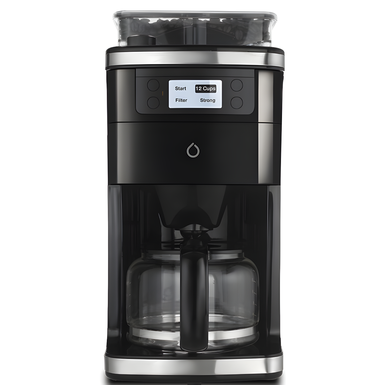 Smart 12-Cup Black Glass Carafe Coffee Maker with Grinder & App Control