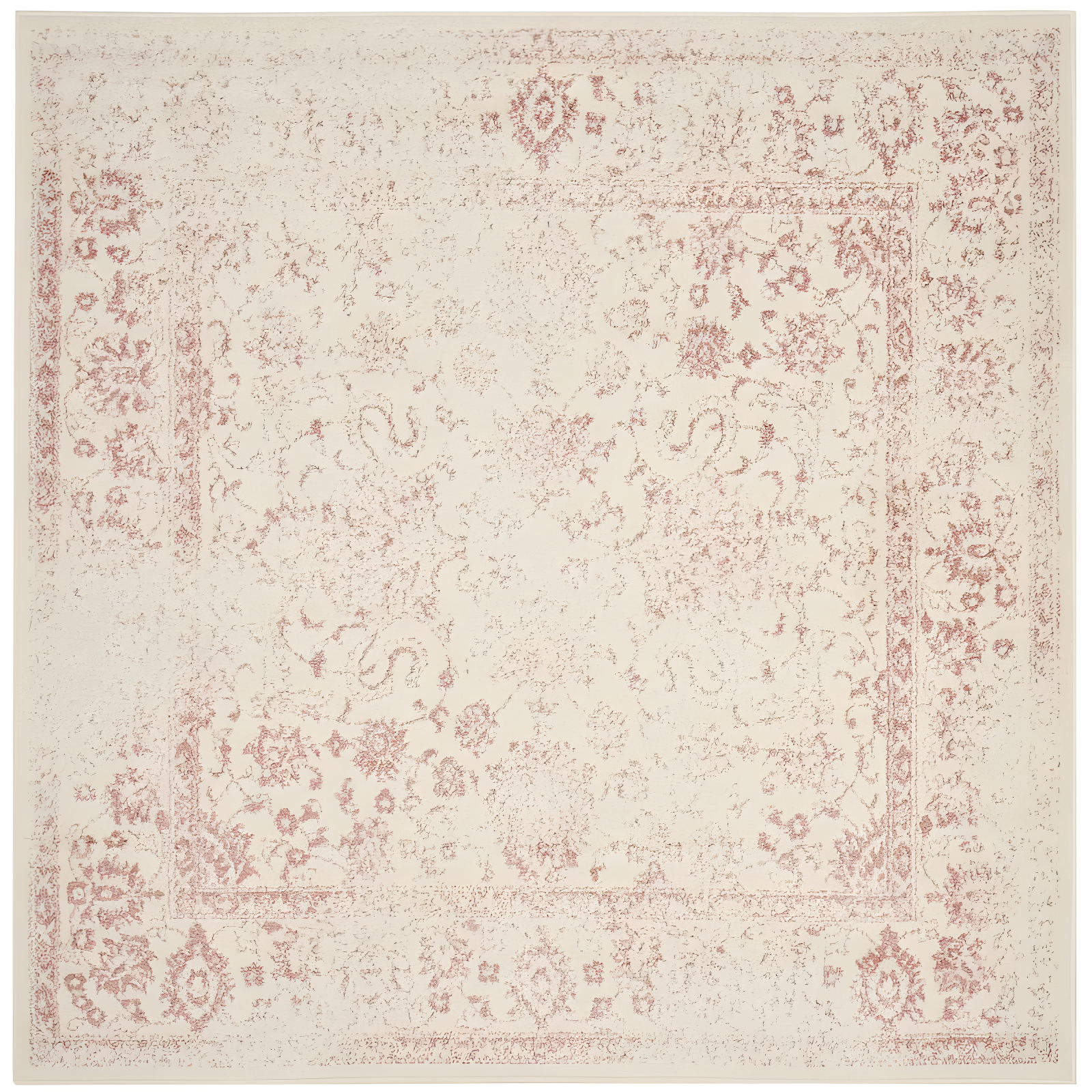 Ivory Rose 5' Square Oriental Synthetic Area Rug