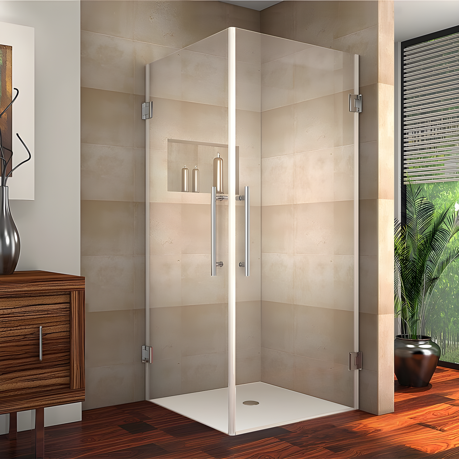 Vanora Sleek 30" Stainless Steel Frameless Hinged Shower Enclosure