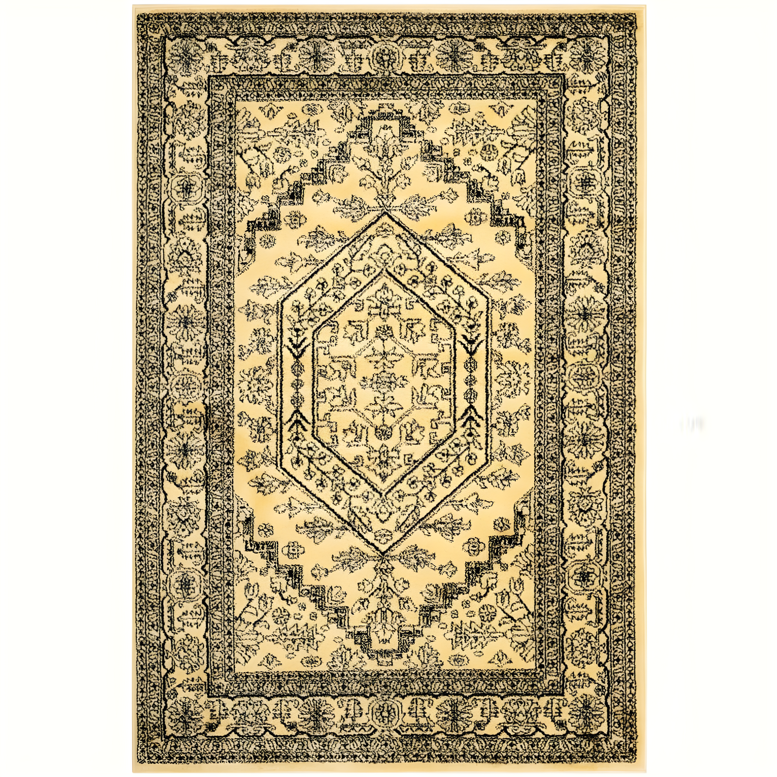 Gold and Black Synthetic Reversible Boho-Chic Rug