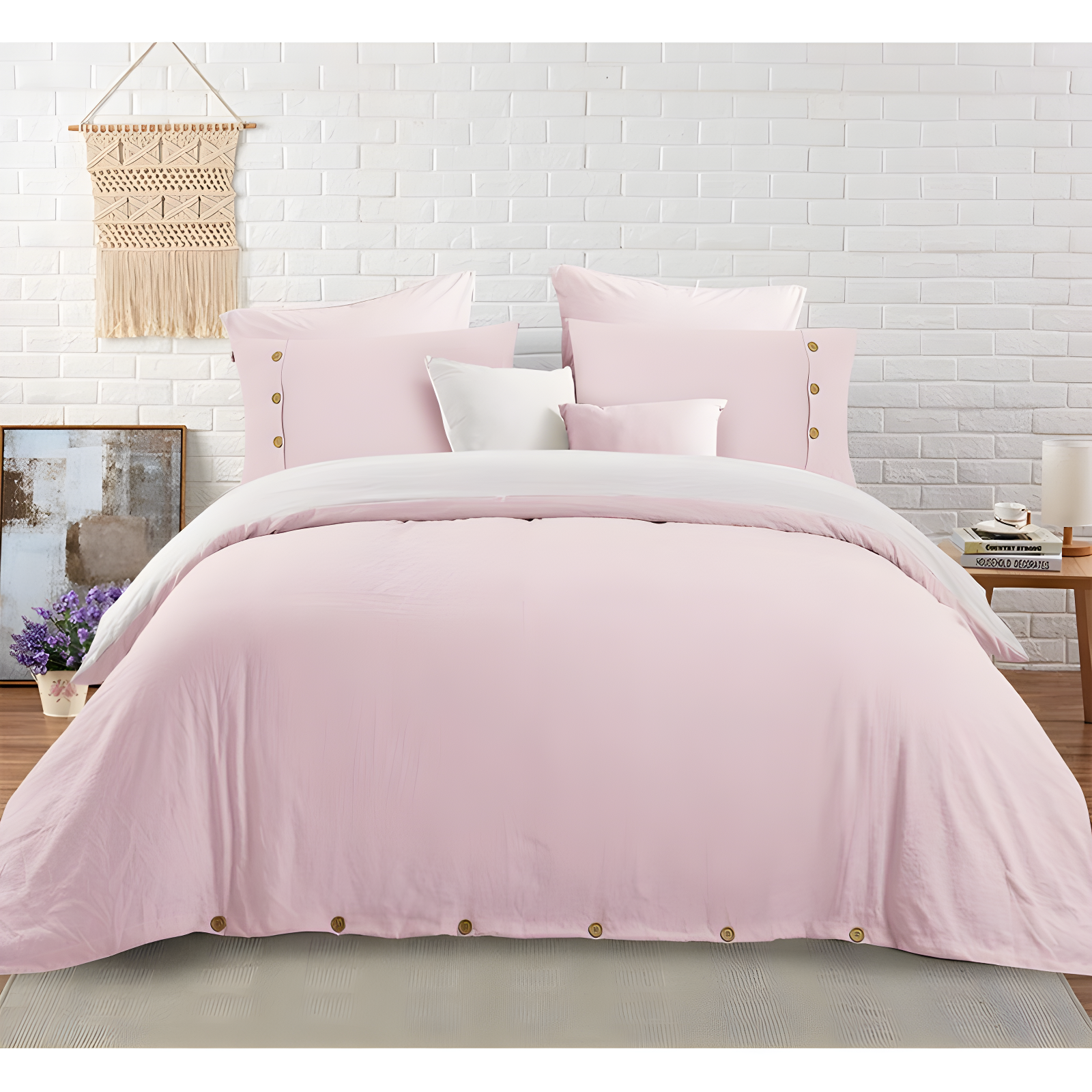 Pale Pink and White Reversible Microfiber Twin Duvet Cover Set