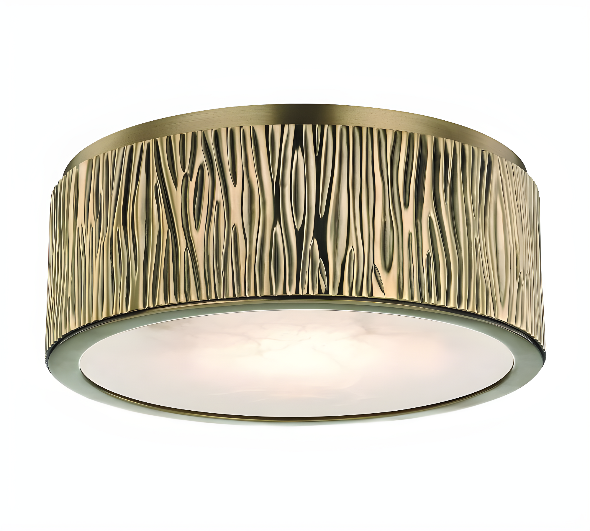 Crispin Aged Brass LED Flush Mount with White Opal Alabaster Shade