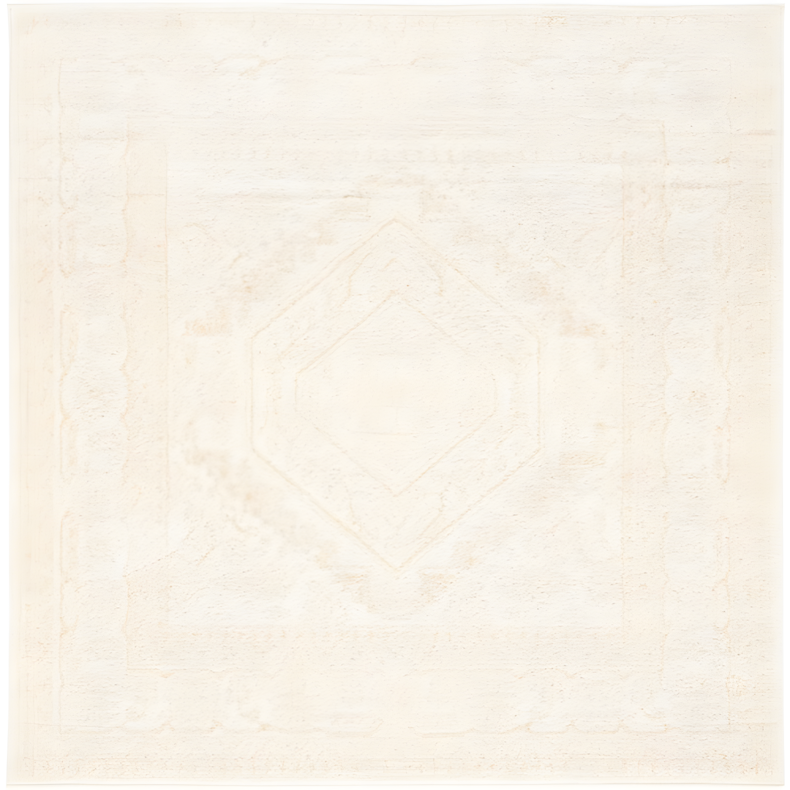 Ivory Beige Square Stain-Resistant Area Rug 4' x 4'