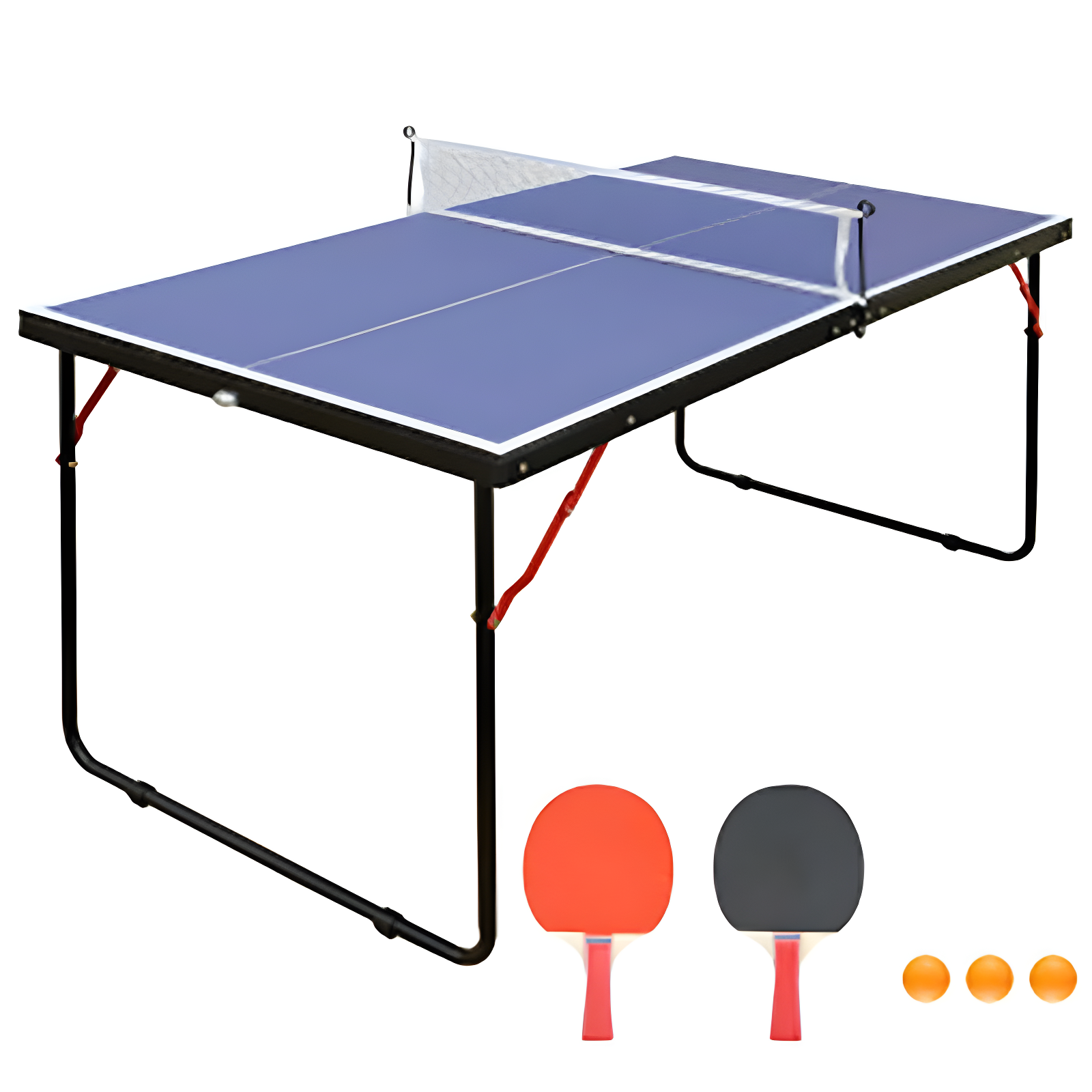 Blue 4.5ft Foldable Outdoor Table Tennis Set with Net and Paddles