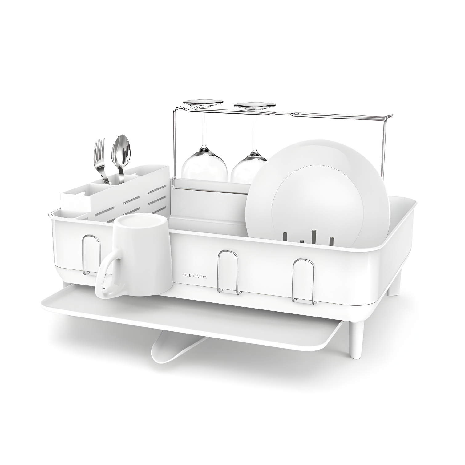 White Stainless Steel Kitchen Dish Drying Rack with Swivel Spout