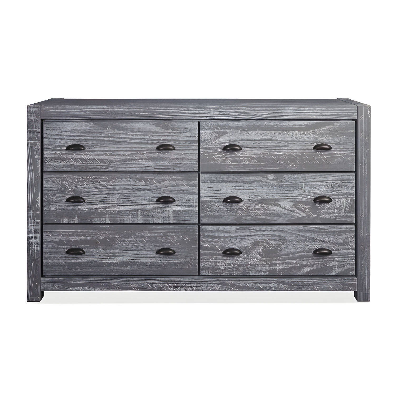 Rustic Grey Pine Double Dresser with Deep Drawers